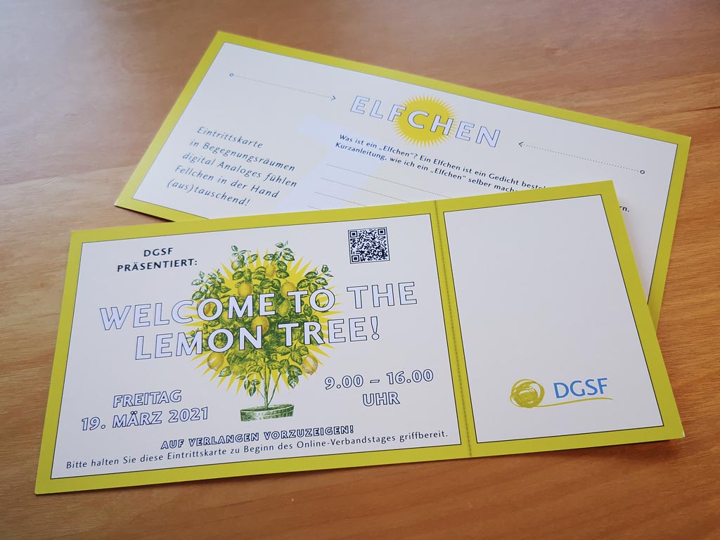 Ticket für Online-Event. Illustration eines Zitronenbaumes.