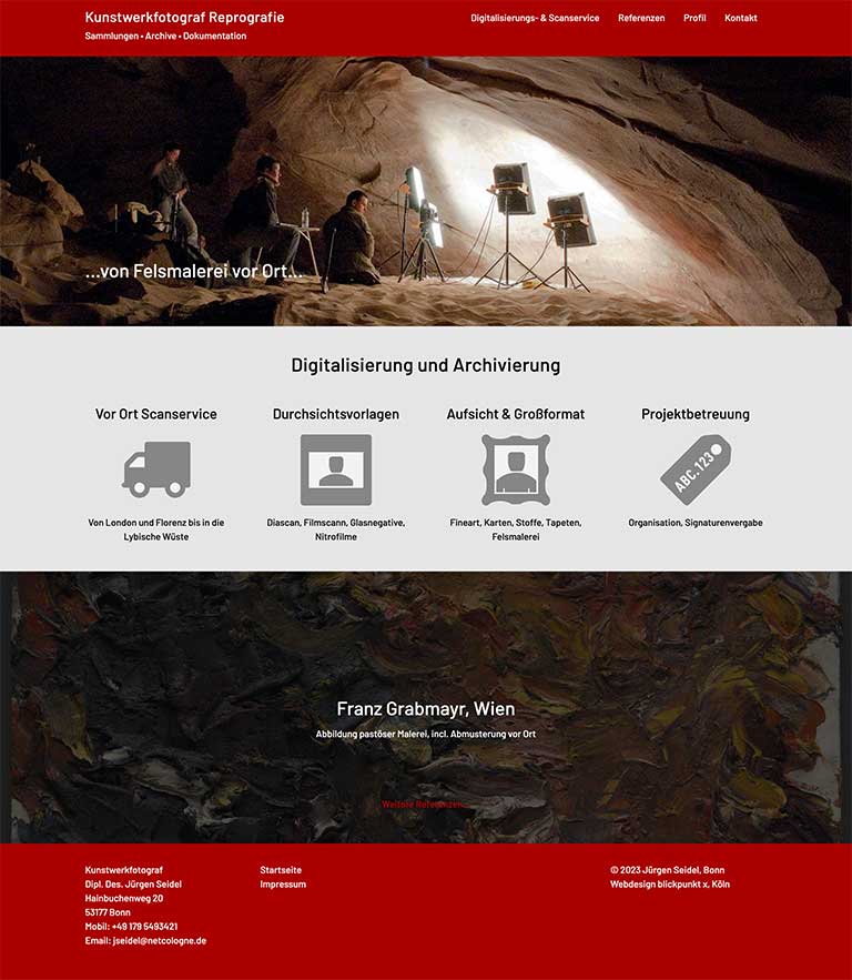 Website für Reprografie Dienstleiter mit Slideshow Digitalisierung von Felsmalerei in der Wüste