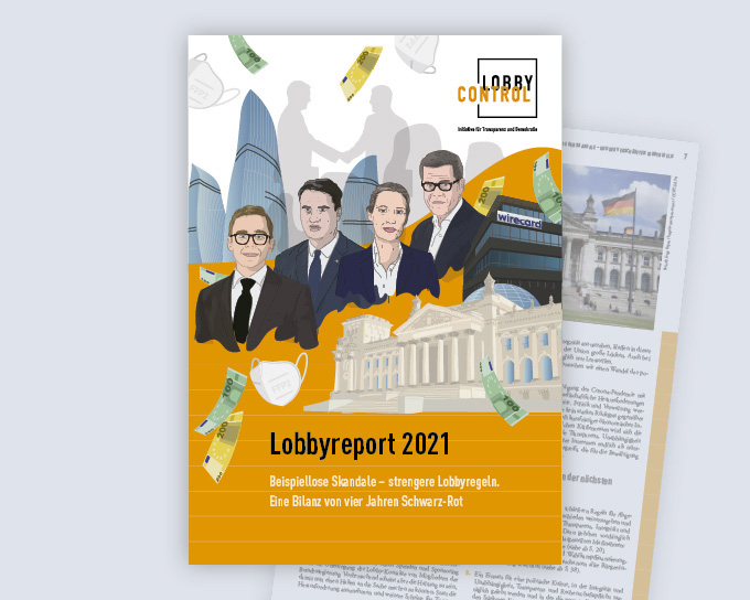 Titel des Lobbyreports zeigt Illustration von vier PolitikerInnen