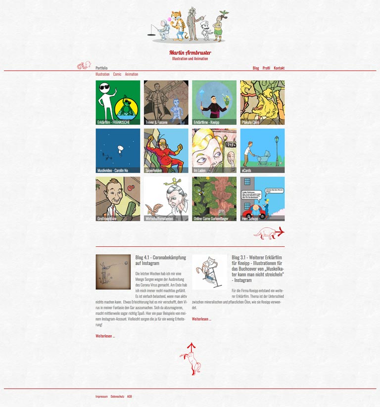Screenshot Website mit Design Portfolio von Martin Armbruster, Illustration und Animation Würzburg