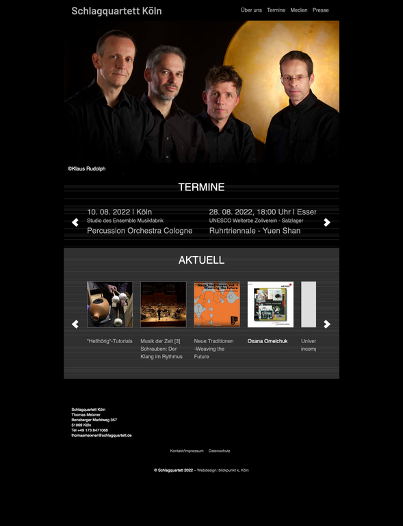 Website Schlagquartett Köln Neue Kammermusik für Schlagzeug