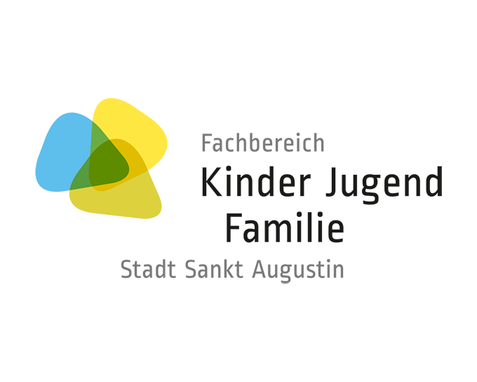 Logo mit 3 überlappenden organischen Elementen und dem Schriftzug Fachbereich Kinder, Jugend, Familie.
